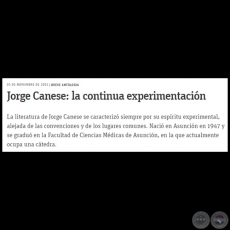 JORGE CANESE: LA CONTINUA EXPERIMENTACIÓN - Breve Antología - Domingo, 03 de Noviembre de 2002